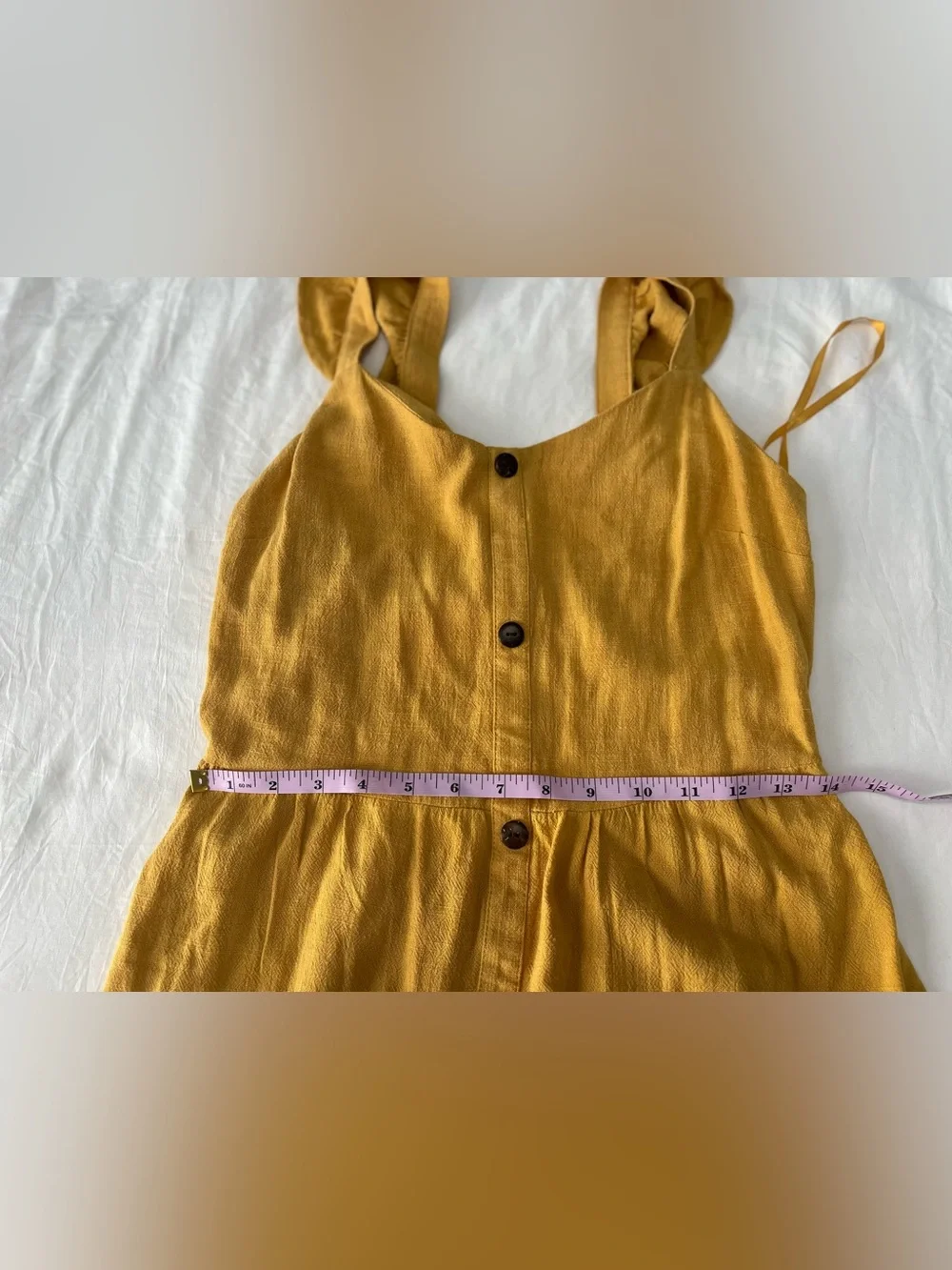 Women’s Mustard Ruffle Button-Front Dress - Picture 4 of 5